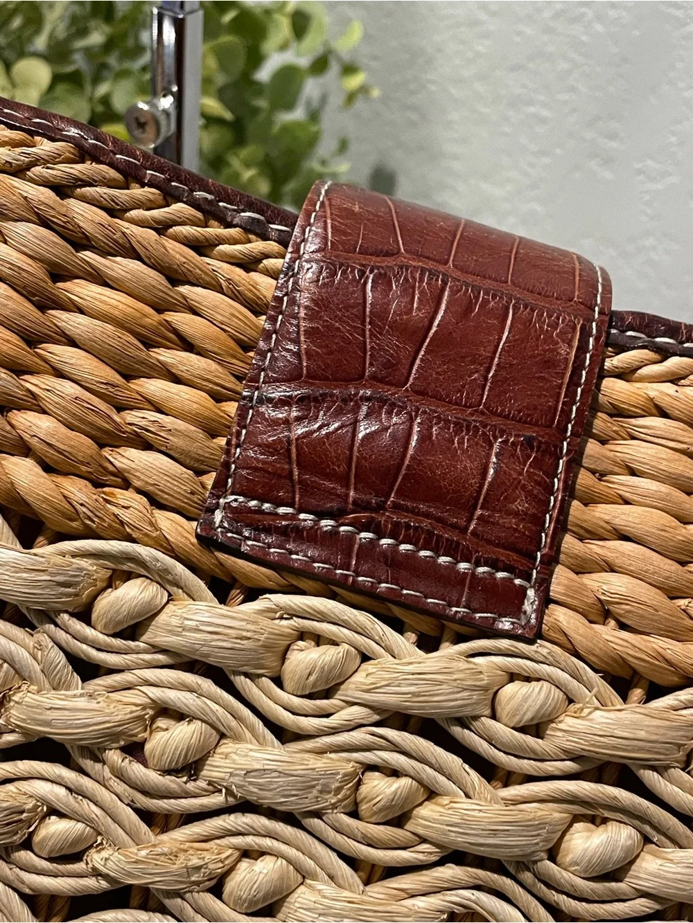 Brighton Straw Shoulder Bag with Leather Strap and Accents